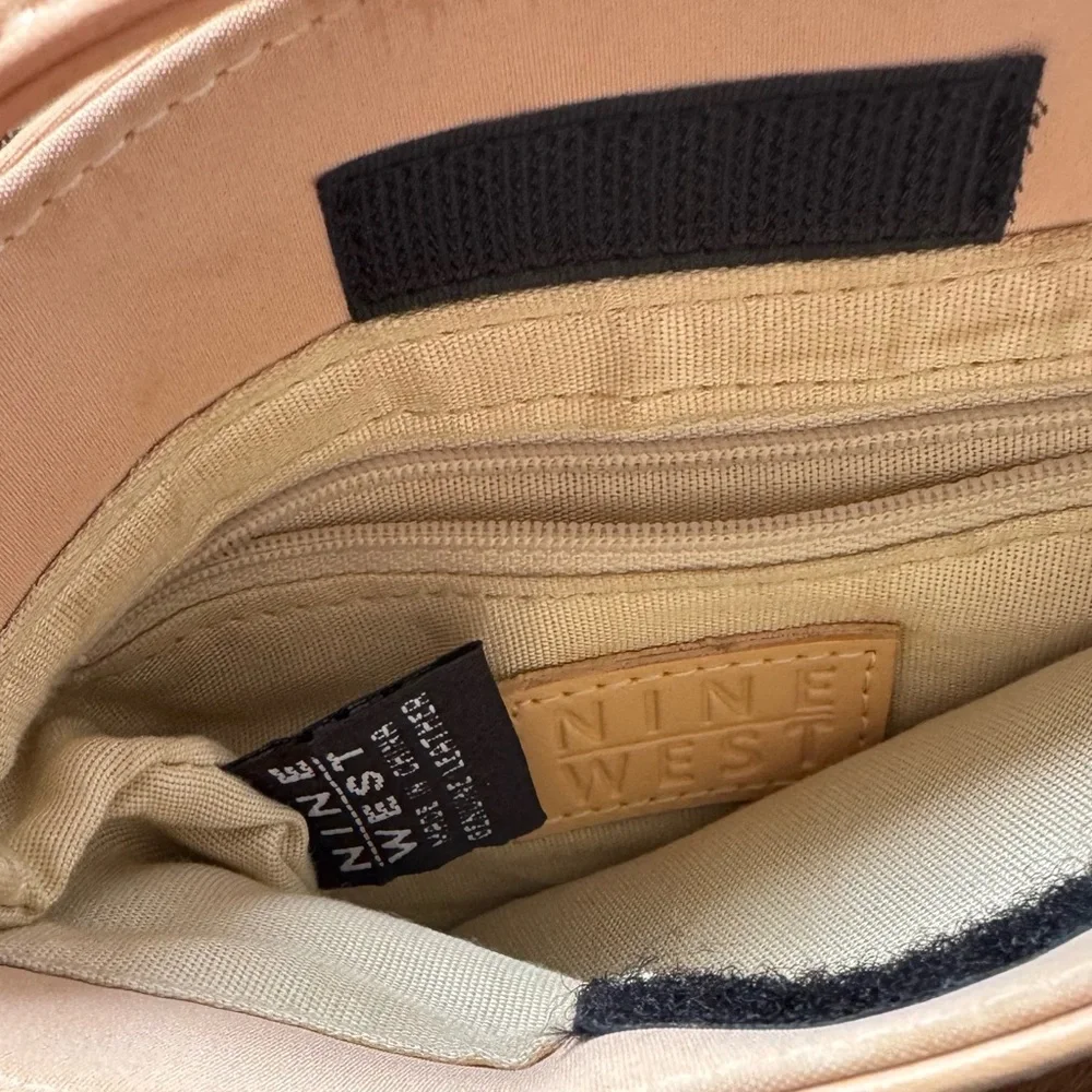 Nine West Calf Hair Leather & Nylon Crossbody Bag – 8” x 8.5” GUC Tan & Cream